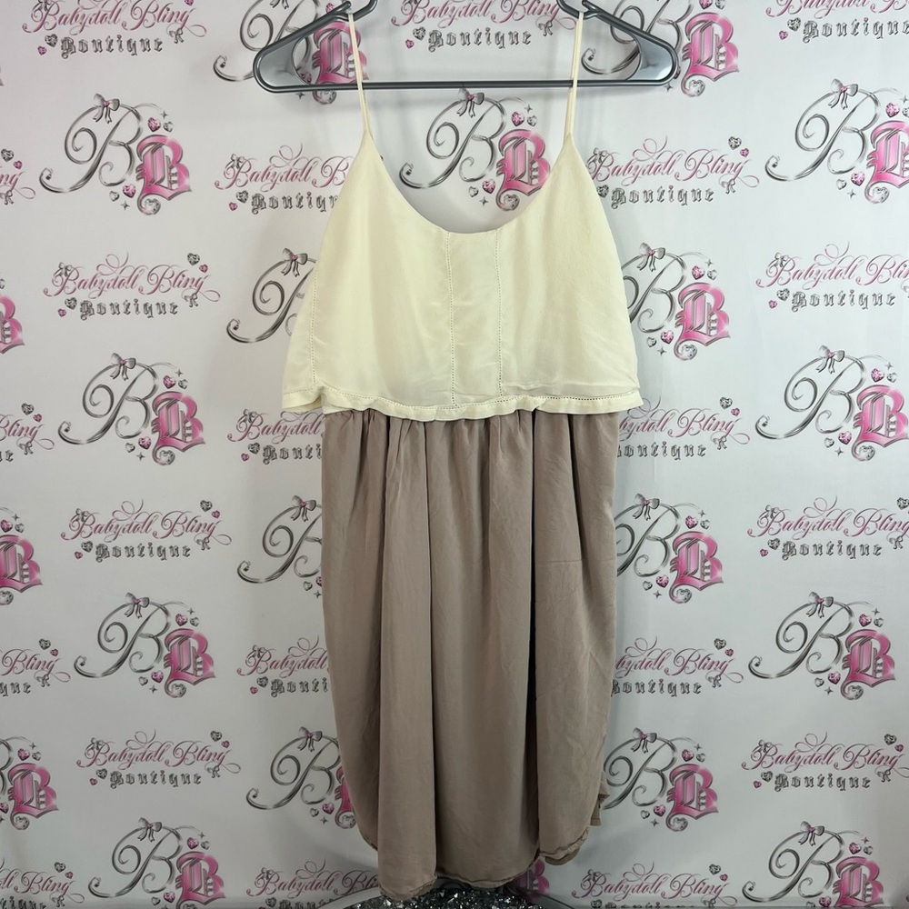 Monk & Lou dress 100% Silk Dress 2 tone cream beige tank style luxe